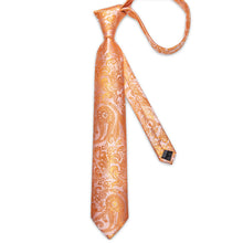 silk mens paisley orange neck tie handkerchief cufflinks set