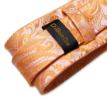 silk mens paisley light orange pattern tie pocket square cufflinks set with tie ring for dress suit