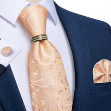 silk paisley mens orange tie hanky cuflinks set with tie ring for wedding