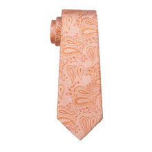 paisley mens silk orange floral tie Handkerchief Cufflinks Set With Lapel Pin Brooch Set for wedding