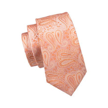 paisley mens silk orange floral tie Handkerchief Cufflinks Set With Lapel Pin Brooch Set for wedding