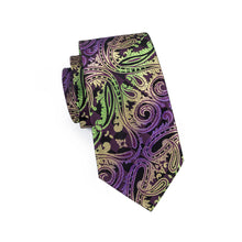 Purple Green Paisley Tie Pocket Square Cufflinks Set (577929543722)