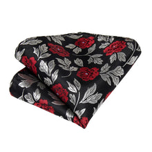Black Floral Tie Pocket Square Cufflinks Set