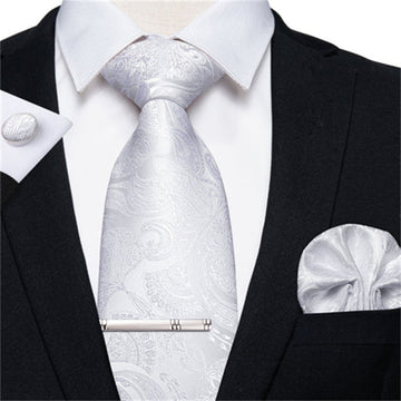 Silver pattern Tie Hanky Cufflinks Clip Set