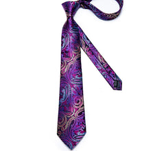 Red Purple Tie Pocket Square Cufflinks Set