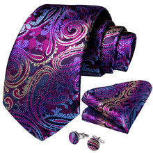 Red Purple Tie Pocket Square Cufflinks Set