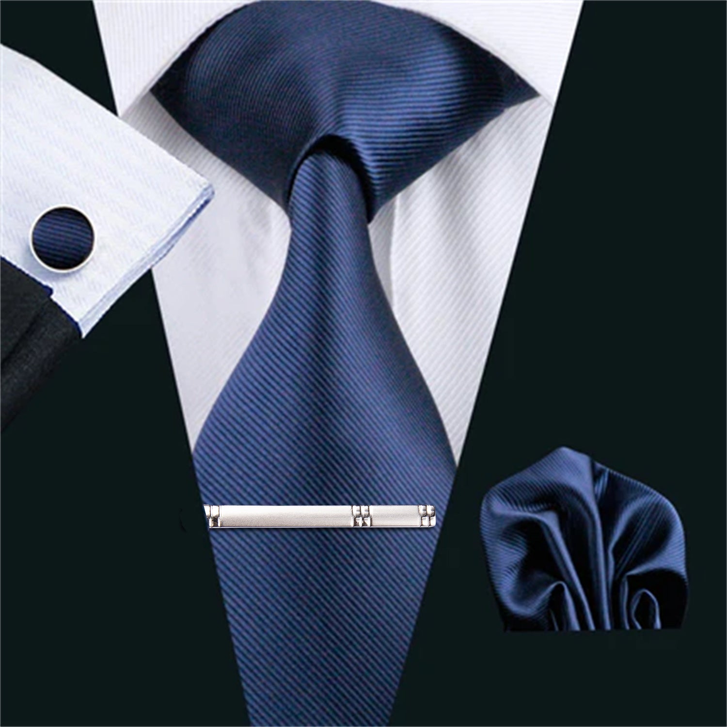 Blue Striped Tie Clip Set