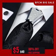 BFCM Flash Sale Black Paisley Men's Tie Accessory Set