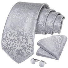 Grey Floral Tie Hanky Cufflinks Set