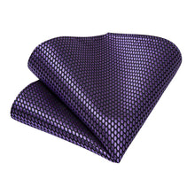 Shining Purple Geometric Tie Pocket Square Cufflinks Set