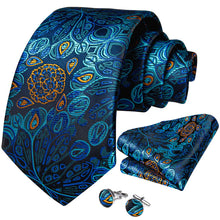 Attractive Blue Floral Tie Handkerchief Cufflinks Set