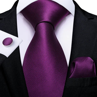 Noble Purple Solid Tie Pocket Square Cufflinks Set
