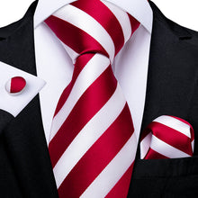 Red Striped Tie Handkerchief Cufflinks Set