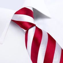 Red Striped Tie Handkerchief Cufflinks Set