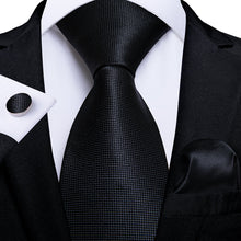 Dibangu Black Tie Solid Necktie Hanky Cufflinks Set