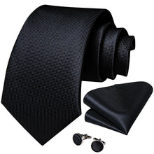 Dibangu Black Tie Solid Necktie Hanky Cufflinks Set