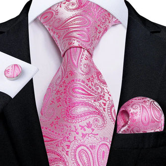Pink Paisley Tie Hanky Cufflinks Set