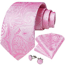 Pink Floral Tie Pocket Square Cufflinks Set