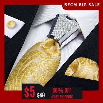 BFCM Flash Sale Yellow Paisley Men's Tie Accessory Set