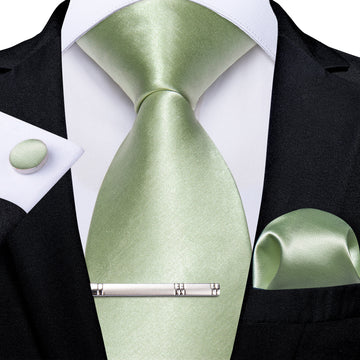 Tender Green Solid Men's Tie Pocket Square Cufflinks Clip Set