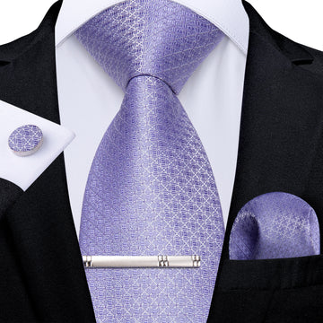Purple Stripe Men's Tie Handkerchief Cufflinks Clip Set
