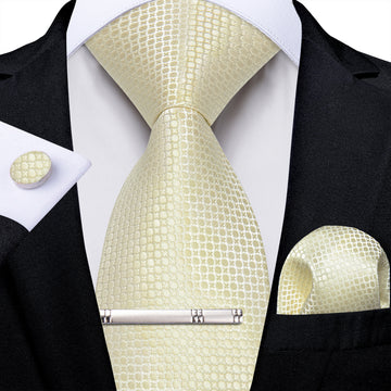 Champagne Polka Dot Men's Tie Handkerchief Cufflinks Clip Set
