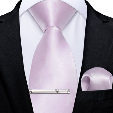 DiBanGu Thistle Purple Solid Silk Men's Necktie Tie Clip Set