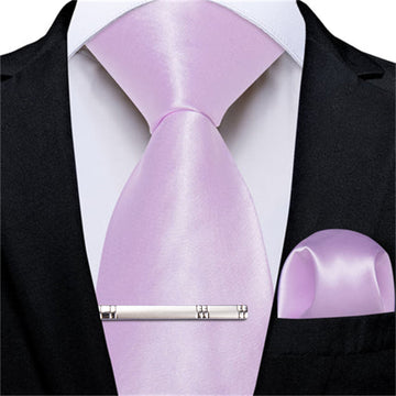 DiBanGu Dress Tie Thistle Purple Solid Mens Silk Business Tie Pocket Square Cufflinks Clip Set