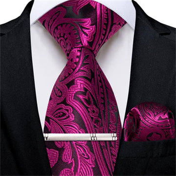 DiBanGu Silk Tie Pansy Purple Floral Silk Mens Work Dress Tie Pocket Square Cufflinks Clip Set
