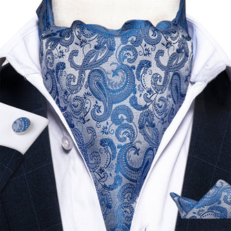 baby blue paisley silk mens ascot tie set