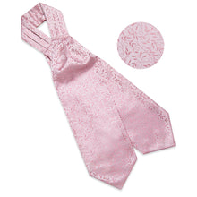 Pink Floral Silk Cravat Woven Ascot Tie Pocket Square Handkerchief Suit Set