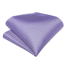 Purple Plaid Silk Cravat Woven Ascot Tie Pocket Square Handkerchief Suit Set