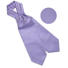 Purple Plaid Silk Cravat Woven Ascot Tie Pocket Square Handkerchief Suit Set