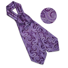 Blue Paisley Silk Cravat Woven Ascot Tie Pocket Square Handkerchief Suit Set