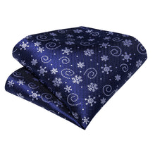 Christmas Blue Solid Silver Snowflake Silk Cravat Woven Ascot Tie Pocket Square Cufflinks With Tie Ring Set