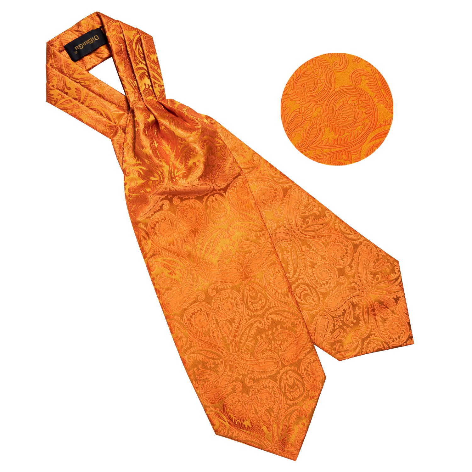Orange Floral Silk Cravat Woven Ascot Tie Pocket Square Handkerchief Suit Set