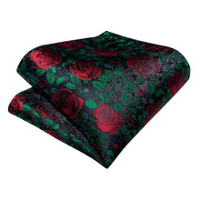 Green Red Floral Silk Cravat Woven Ascot Tie Pocket Square Handkerchief Suit Set