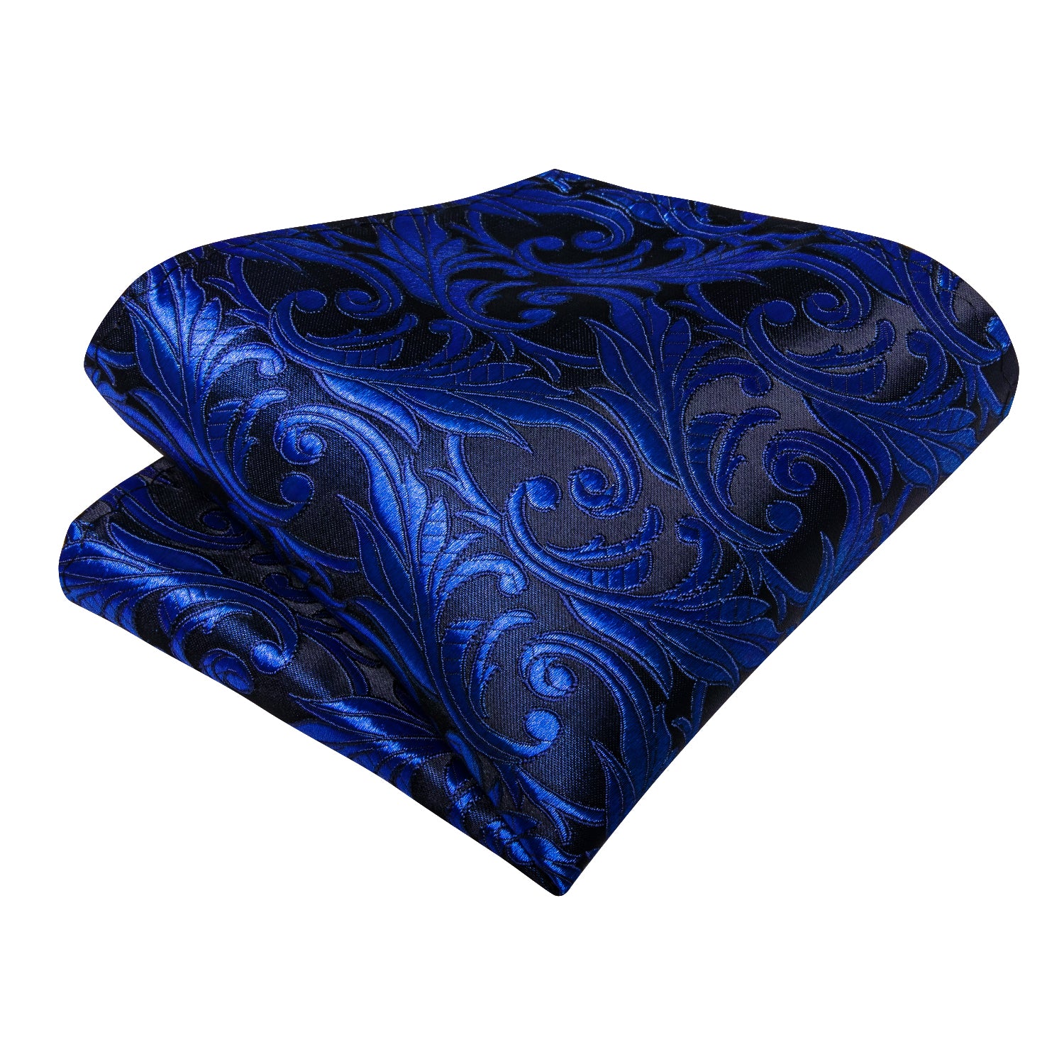 Blue Floral Silk Cravat Woven Ascot Tie Pocket Square Handkerchief Suit Set