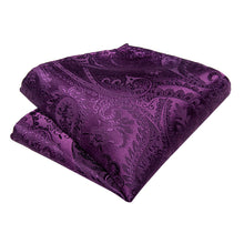Purple Paisley Silk Cravat Woven Ascot Tie Pocket Square Handkerchief Suit Set