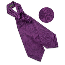 Purple Paisley Silk Cravat Woven Ascot Tie Pocket Square Handkerchief Suit Set