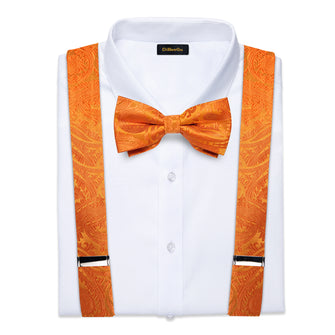 Orange Floral Brace Clip-on Men's Suspender with Bow Tie Set