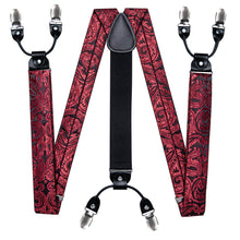 Black Claret Floral Brace Clip-on Men's Suspender with Bow Tie Set