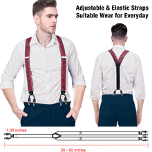 Black Claret Floral Brace Clip-on Men's Suspender with Bow Tie Set