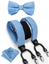 Light Blue Brace Clip-on Men's Suspender with Bow Tie Set