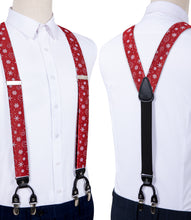 Christmas Red Snowflakes Brace Clip-on Men's Suspender with Bow Tie Set