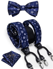 Christmas Snowflake Blue Solid Brace Clip-on Men's Suspender with Bow Tie Set