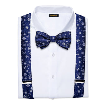 Christmas Snowflake Blue Solid Brace Clip-on Men's Suspender with Bow Tie Set