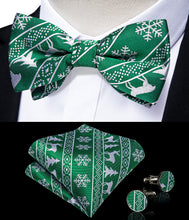 Christmas Snowflake Elk Tree Green Solid Brace Clip-on Men's Suspender with Bow Tie Set