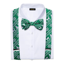 Christmas Snowflake Elk Tree Green Solid Brace Clip-on Men's Suspender with Bow Tie Set