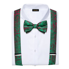 Green Floral Brace Clip-on Men's Suspender with Bow Tie Set